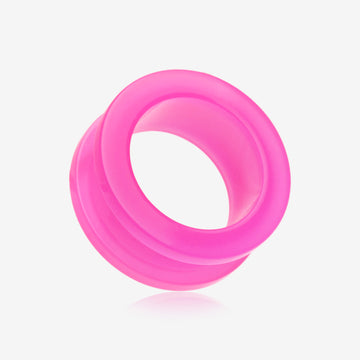 A Pair of Neon Colored UV Acrylic Screw-Fit Ear Gauge Tunnel Plug-Pink